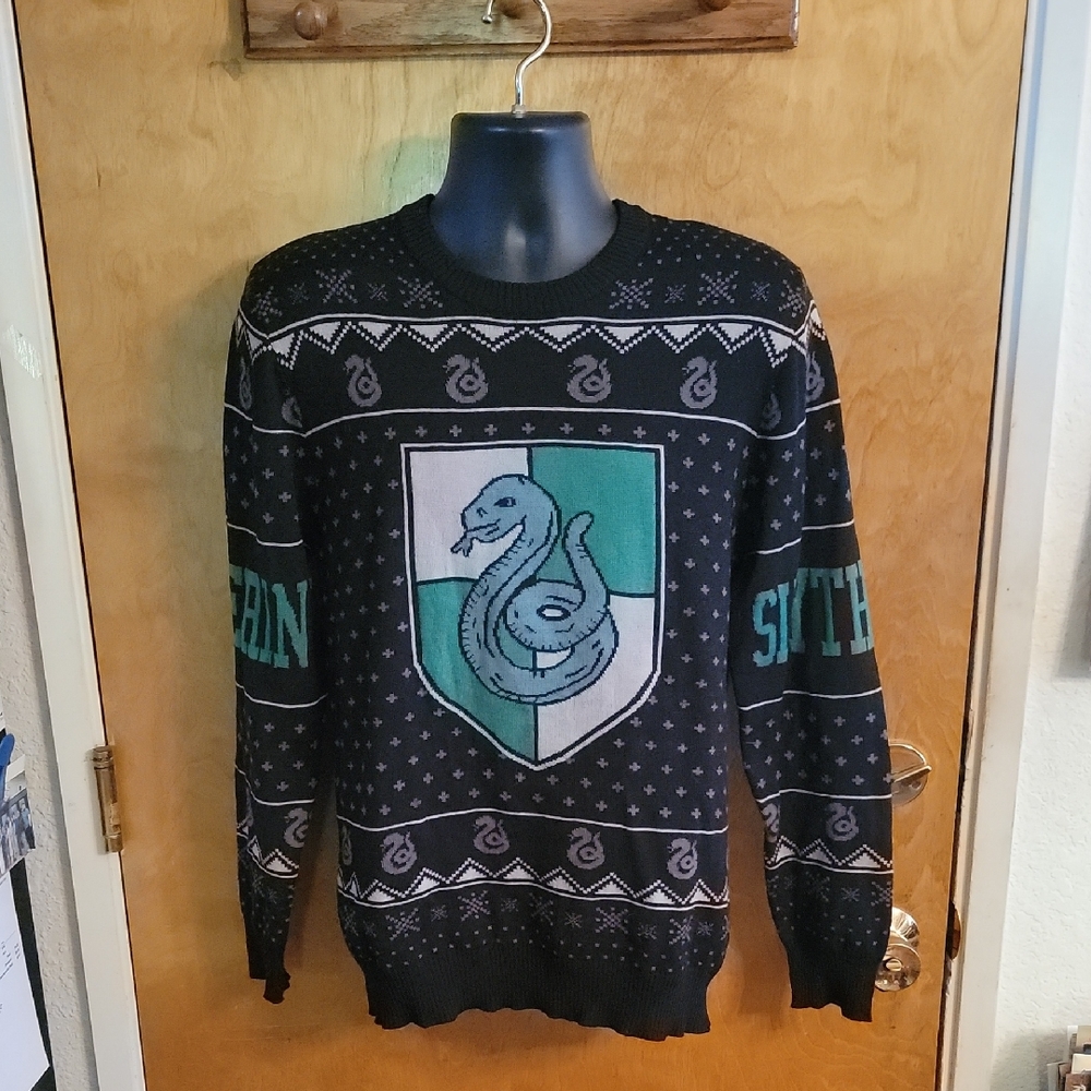 Harry Potter Men's House Crests Ugly Christmas Sweater Slytherin Medium